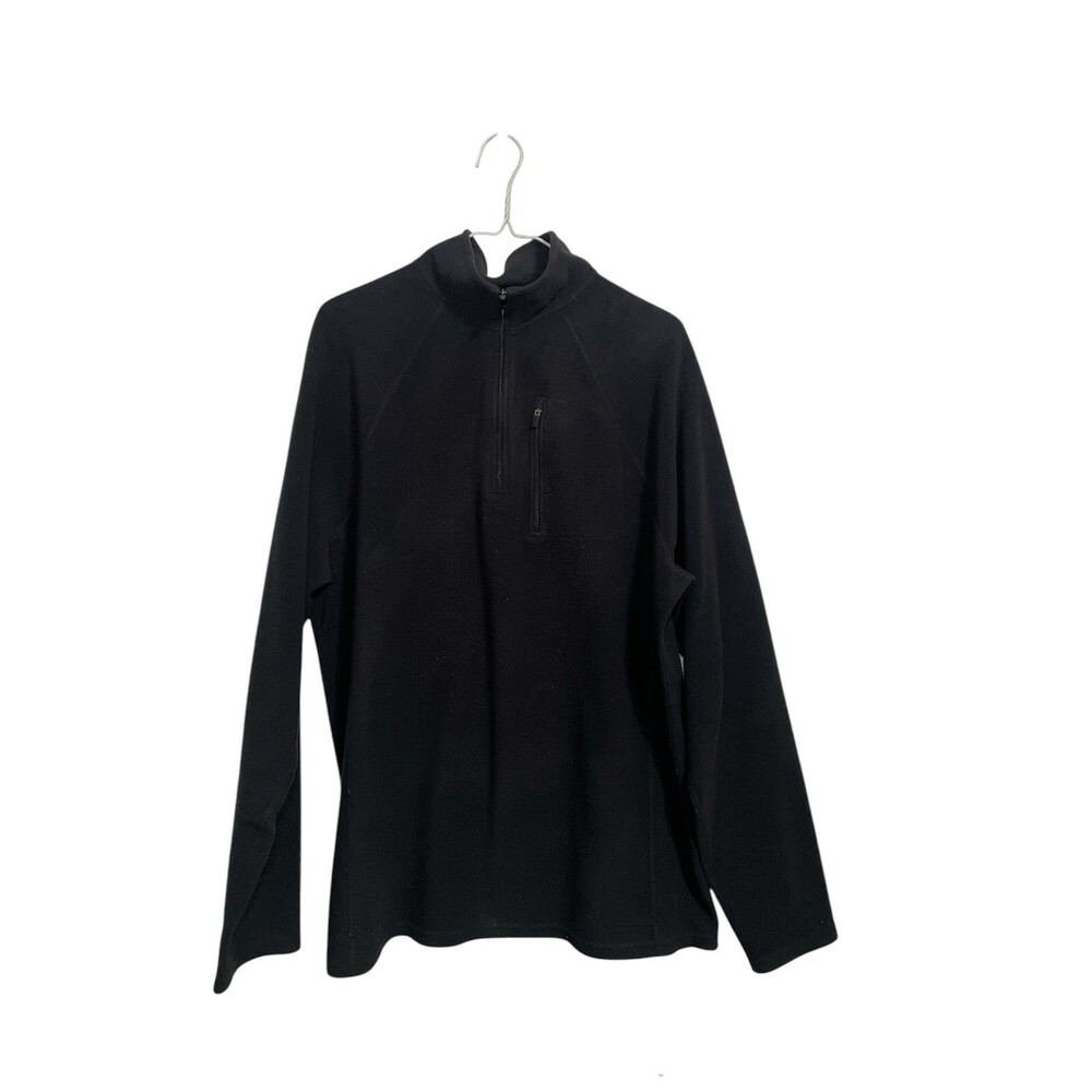 LL Bean Mens Fleece‎ Pullover Black Quarter Zip Jacket Large L Outdoor Cozy Warm